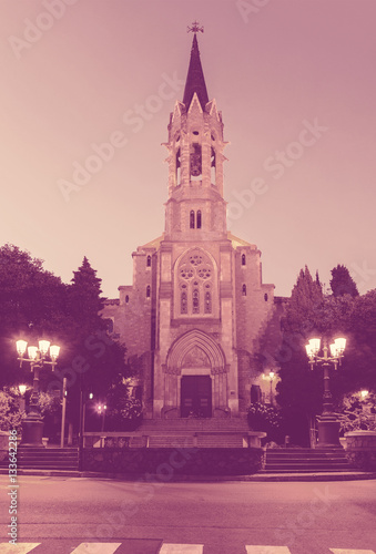 Evening view at Esglesia Major tower in Barcelona