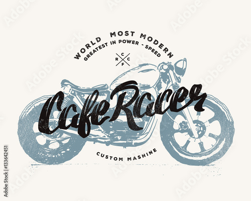 Cafe racer Vintage Motorcycle hand drawn t-shirt print