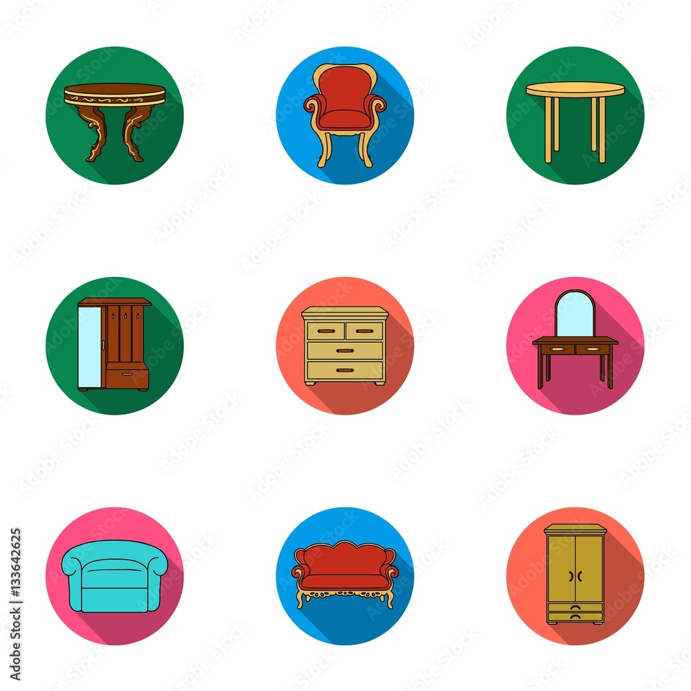 Furniture and home interior set icons in flat style. Big collection of ...