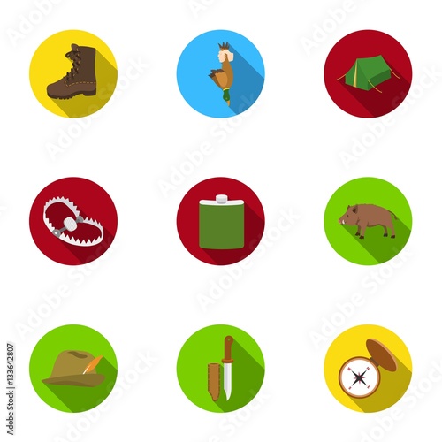 Hunting set icons in flat style. Big collection of hunting vector symbol stock illustration
