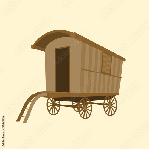 wooden vintage Gypsy caravan wagon, flat design vector