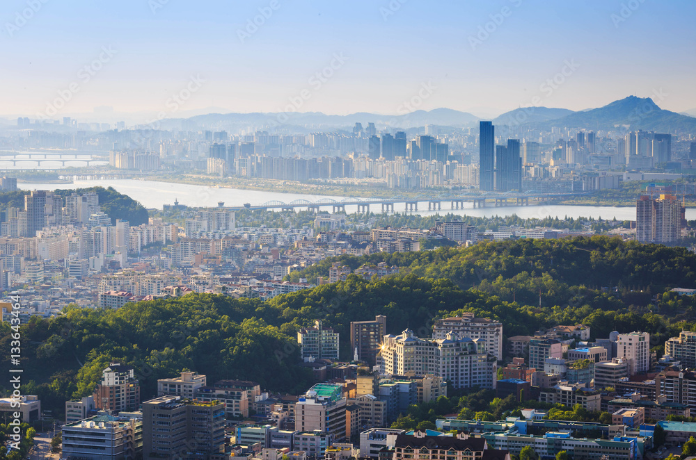 Fototapeta premium Seul City i Hanriver, Korea Południowa