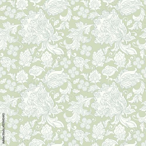 Damask seamless pattern with flowers in Indian style. Floral vector wallpaper