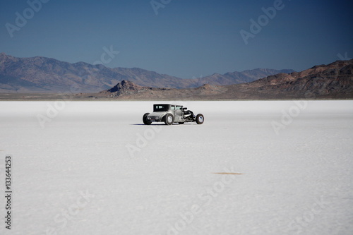 rat rod on bonneville salt flats desert utah