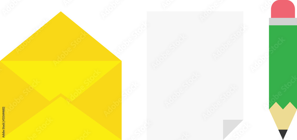 Envelope, paper and pencil Envelope, paper and pencil