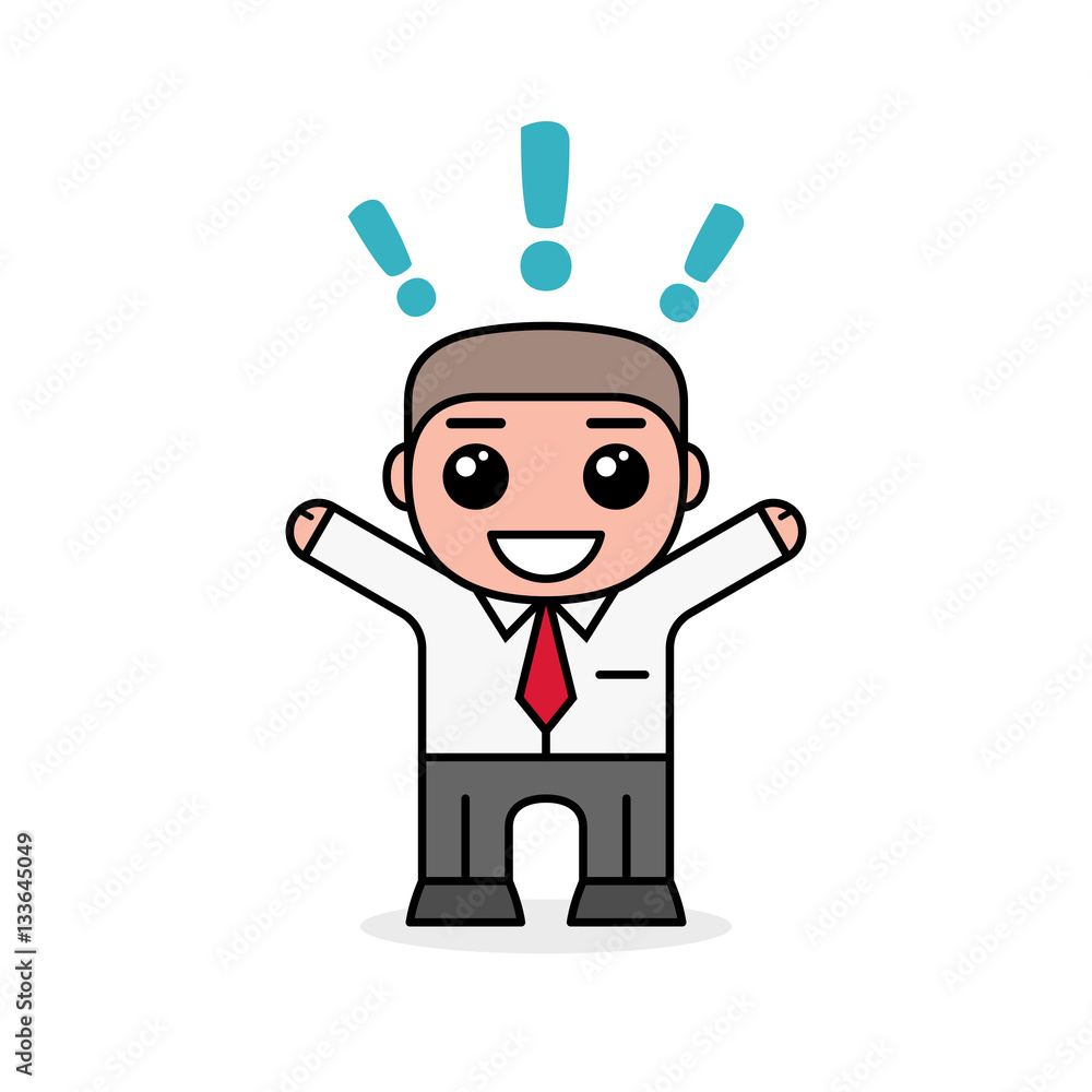 Business man in various poses and situations. Successful smiling business man with exclamation point. Business man in various poses and situations. Successful smiling business man with exclamation point.