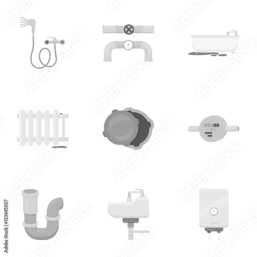 Plumbing set icons in monochrome style. Big collection of plumbing vector symbol stock illustration
