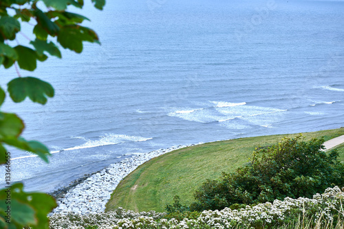 Scarborough North Yorkshire UK .View of South bay Scarborough showing the beach castle and harbour photo