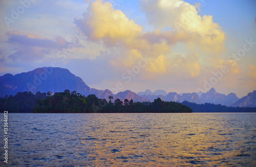 Sunset View  Rajjaprabha Dam at Khao Sok National Park, in Surat Thani, Thailand. photo