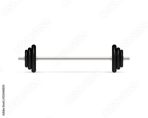 Barbell with removable disks isolated on white background. Vector illustration. Front view.
