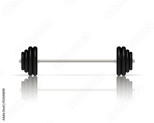 Barbell with removable disks isolated on white background. Vector illustration. Front view.