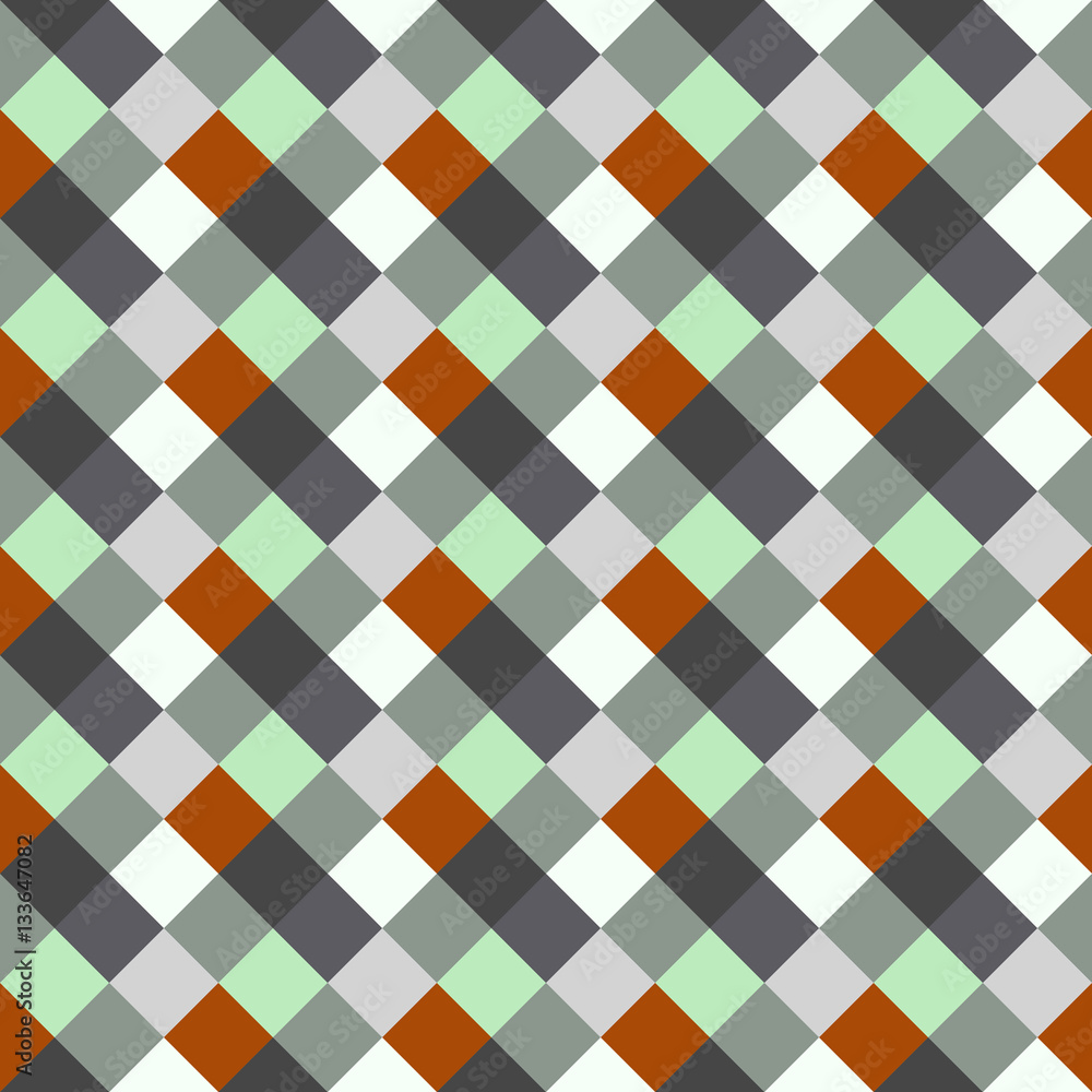 Seamless geometric checked pattern. Diagonal square, woven line background. Rhombus, patchwork texture. Gray, orange, aquamarine, soft colored. Vector Seamless geometric checked pattern. Diagonal square, woven line background. Rhombus, patchwork texture. Gray, orange, aquamarine, soft colored. Vector