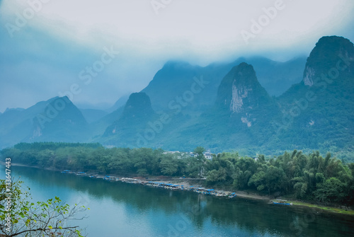 Karst mountains and Lijiang River scenery 