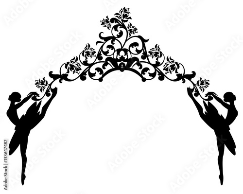 ballet dancers and rose flowers vector decor