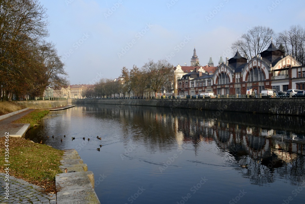 Architecture from Hradec Kralove and cloudy sky