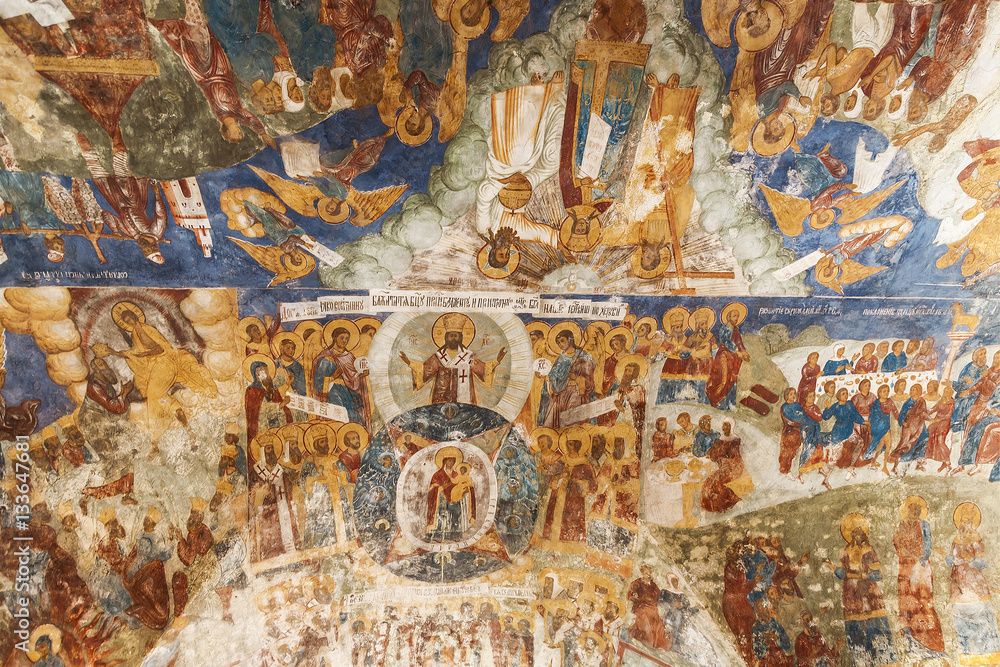 The frescoes in the Church of Elijah the Prophet in Yaroslavl. Russia