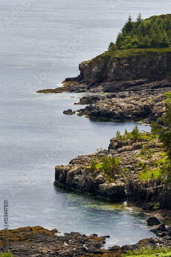 The rocky shoreline of Loch Bracadale near Dunvegan on the Isle of Skye, Scotland, UK.       photo