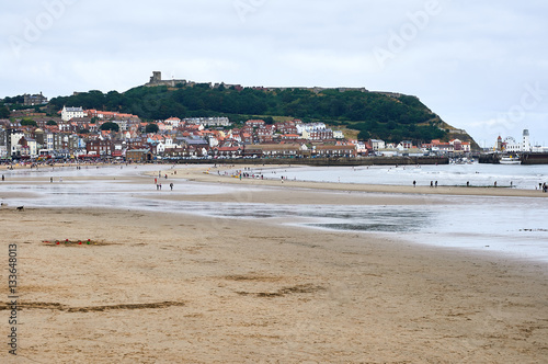 Scarborough North Yorkshire UK .View of South bay Scarborough showing the beach castle and harbour