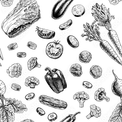 Seamless vector pattern with vegetables.