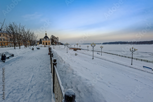 Winter Volga embankment in Rybinsk