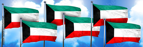 Kuwait flags, 3D rendering, on a cloud background