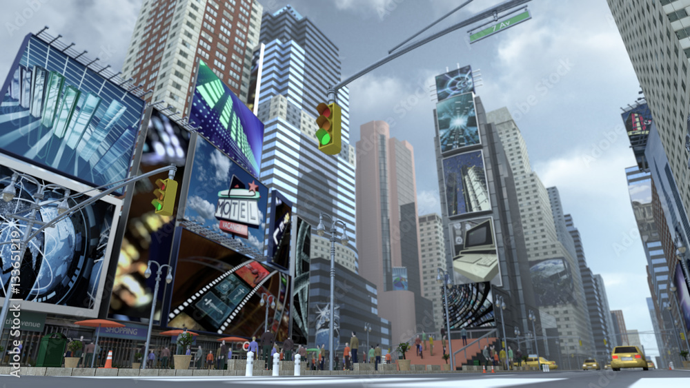 Road on Time Square New York Manhattan. 3D rendering