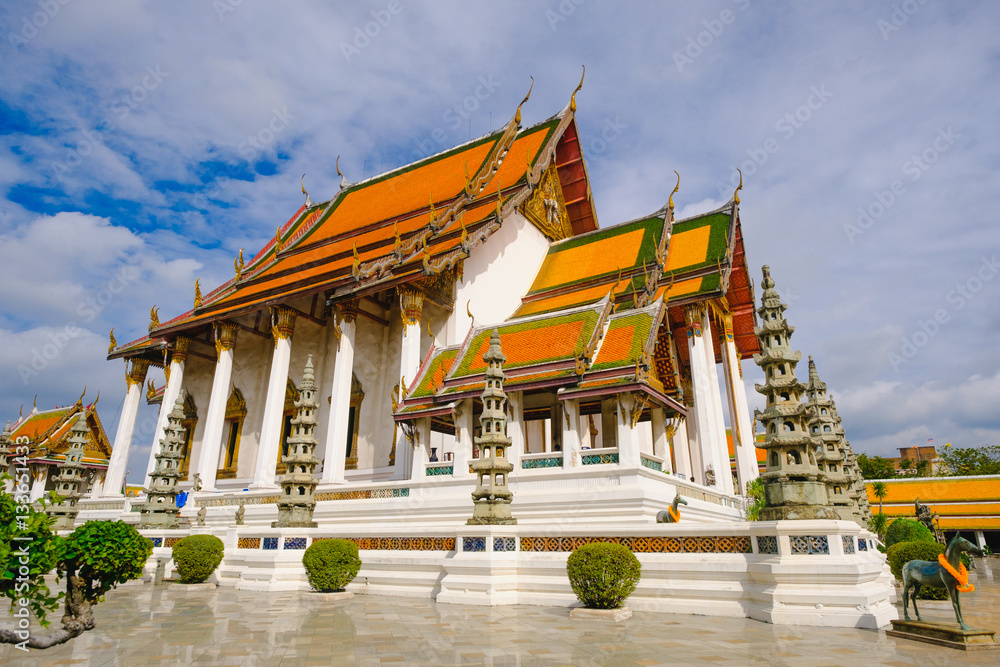 Traditional and architecture Buddhist Church at  Wat Suthat temple in Bangkok, Thailand.
