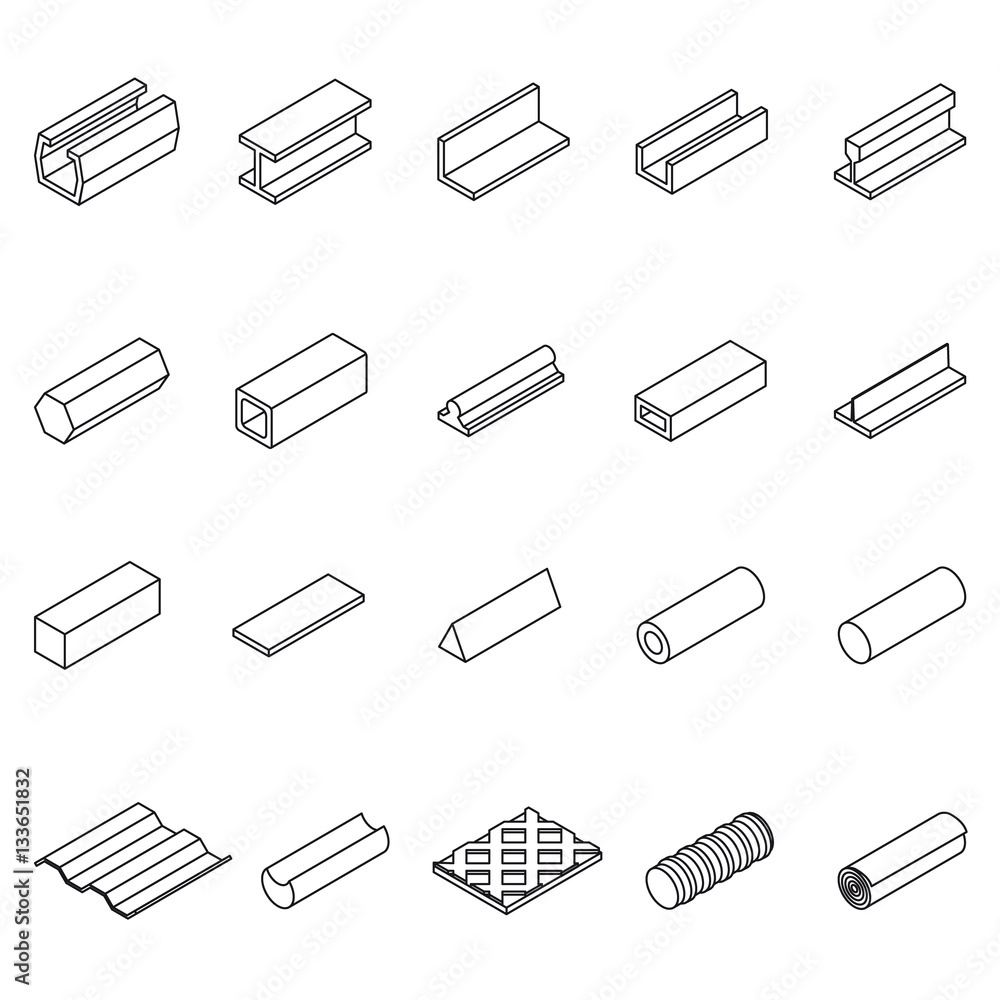 Metal Icon Thin Line Set. Vector Metal Icon Thin Line Set. Vector