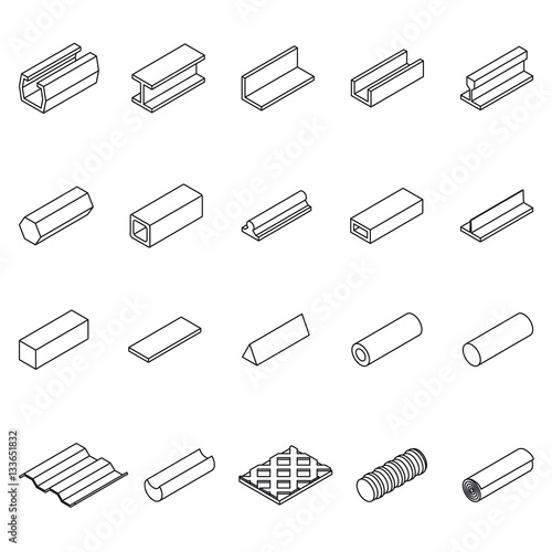 Metal Icon Thin Line Set. Vector