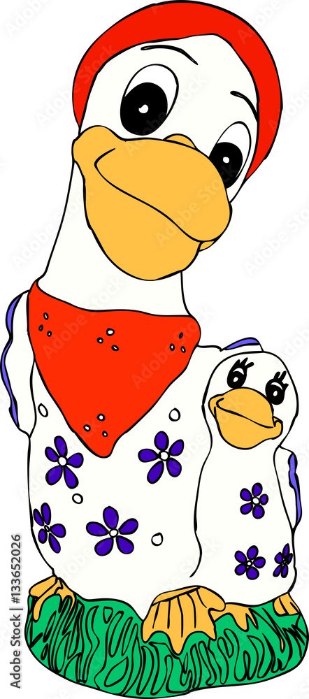 Fototapeta premium Two of the goose on a green meadow