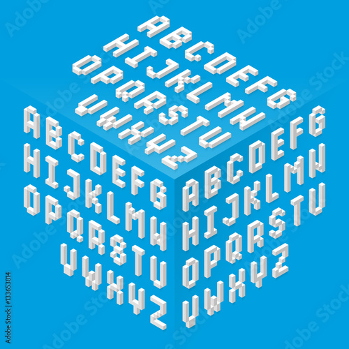 Isometric style fonts set 
