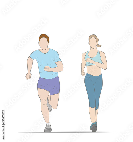 man and woman running. sports running. vector illustration.