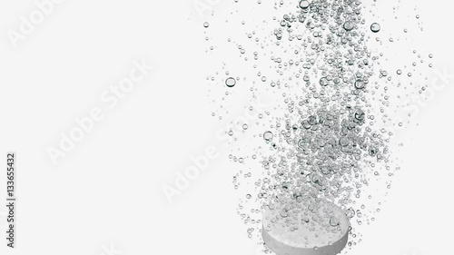 tablet falls in liquid and allocates bleb to  white background