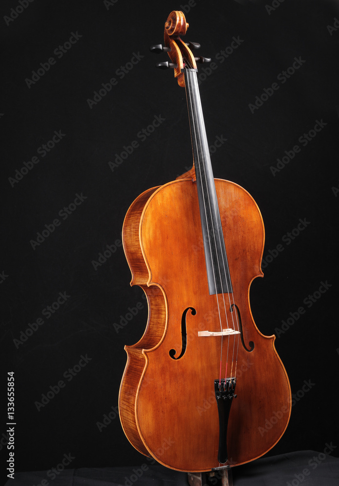 Old wooden violin on black background Old wooden violin on black background