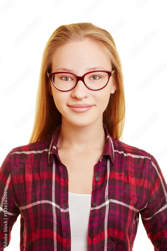 Young blond woman with glasses