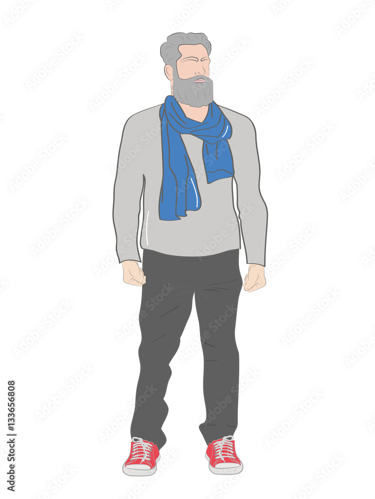 stylish man with a beard. vector illustration.