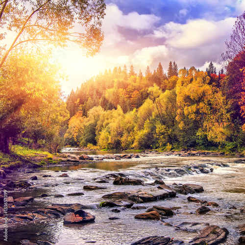 autumn background.  wonderful  nature landscape.  mountain river in autumn