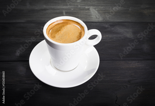 Overhead view of a freshly brewed mug of coffee