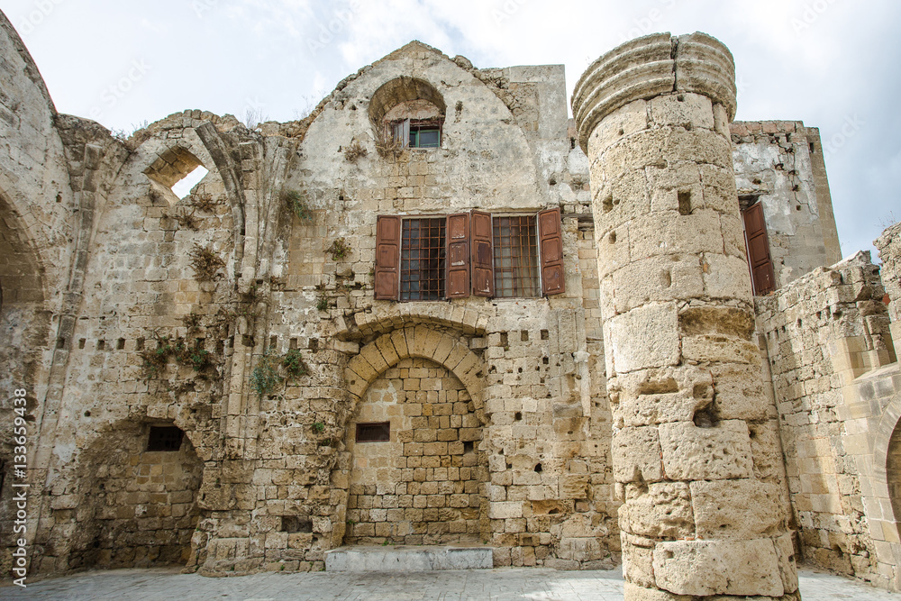Antique architecture of the old town, Rhodes, Greece.