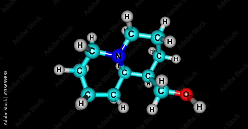 Lupinine molecular structure isolated on black Lupinine molecular structure isolated on black