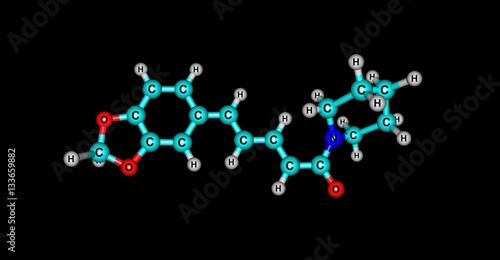 Piperine molecular structure isolated on black