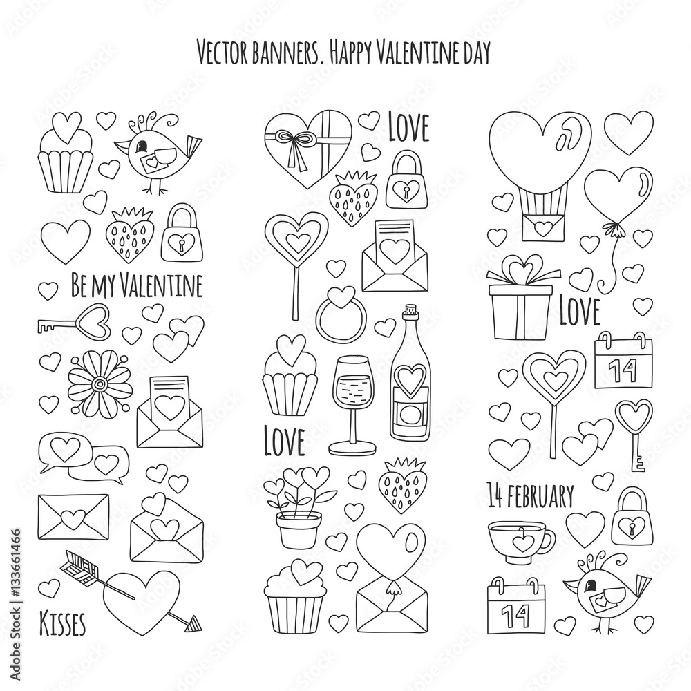 Valentine Day Vector pattern with heart, cake, balloon For invitations, coloring books, sale etc Valentine Day Vector pattern with heart, cake, balloon For invitations, coloring books, sale etc