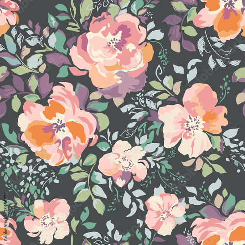 beautiful watercolor roses, vintage painting inspired flower print - seamless background