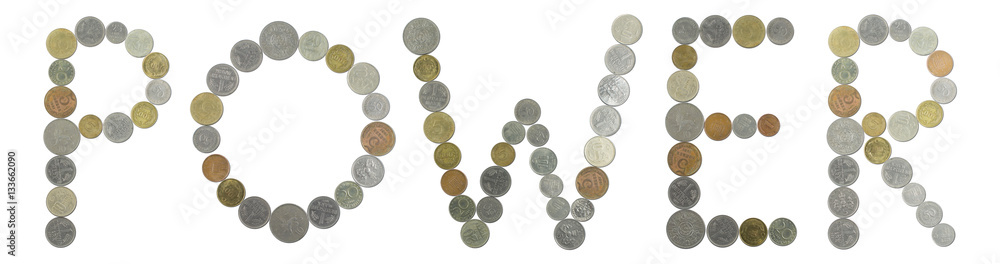 POWER word with old coins POWER word with old coins