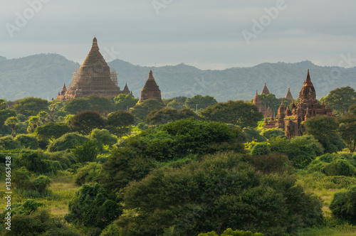 Ruin and ancient pagodas in Bagan at sunset  Mandalay  Myanmar