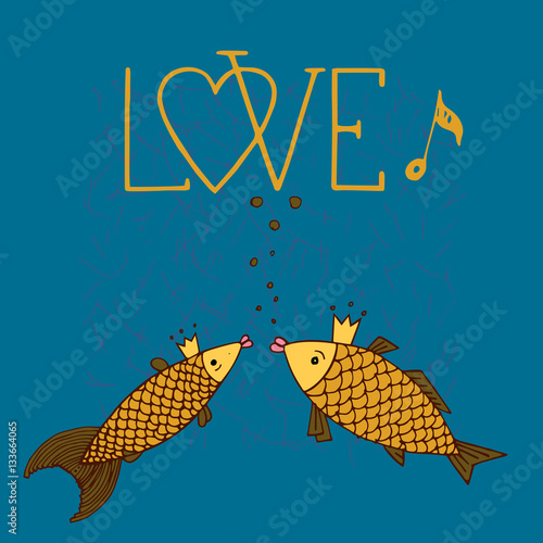 Obraz na plátne Love fish with with calligraphic inscription, singing fish, kiss fish, love hand