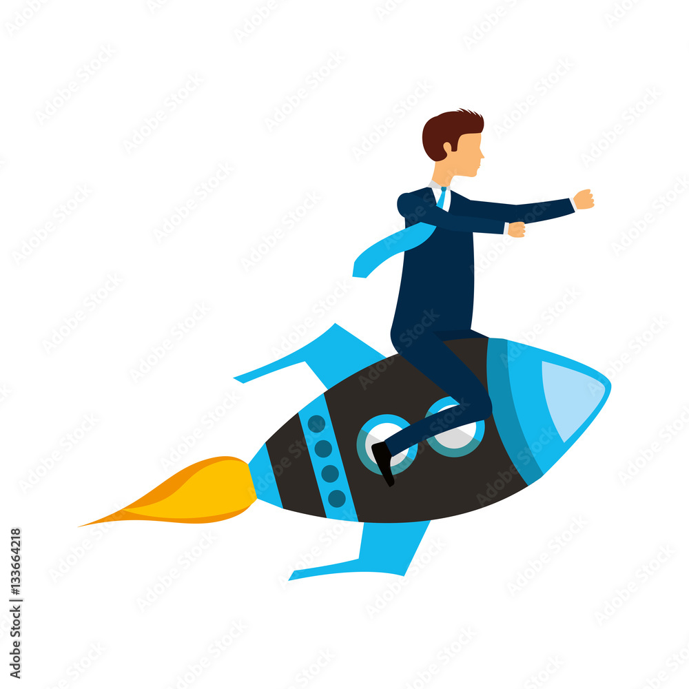 businessperson flying avatar in rocket vector illustration design