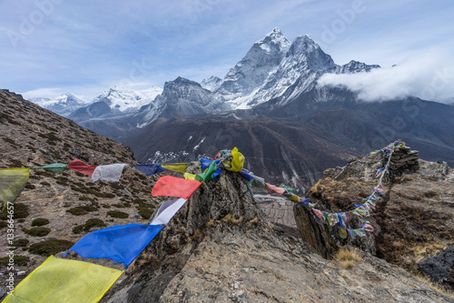 Prayer flag on top of Dingboche view point, Everest region, Nepa