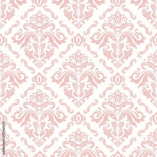 Seamless damask pattern. Traditional classic orient ornament. Light pink pattern