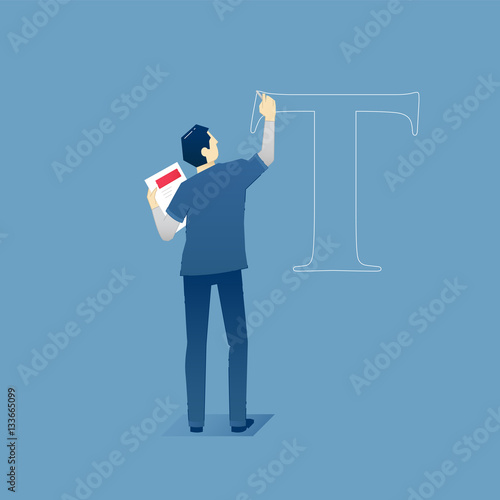 Male designer draws a letter